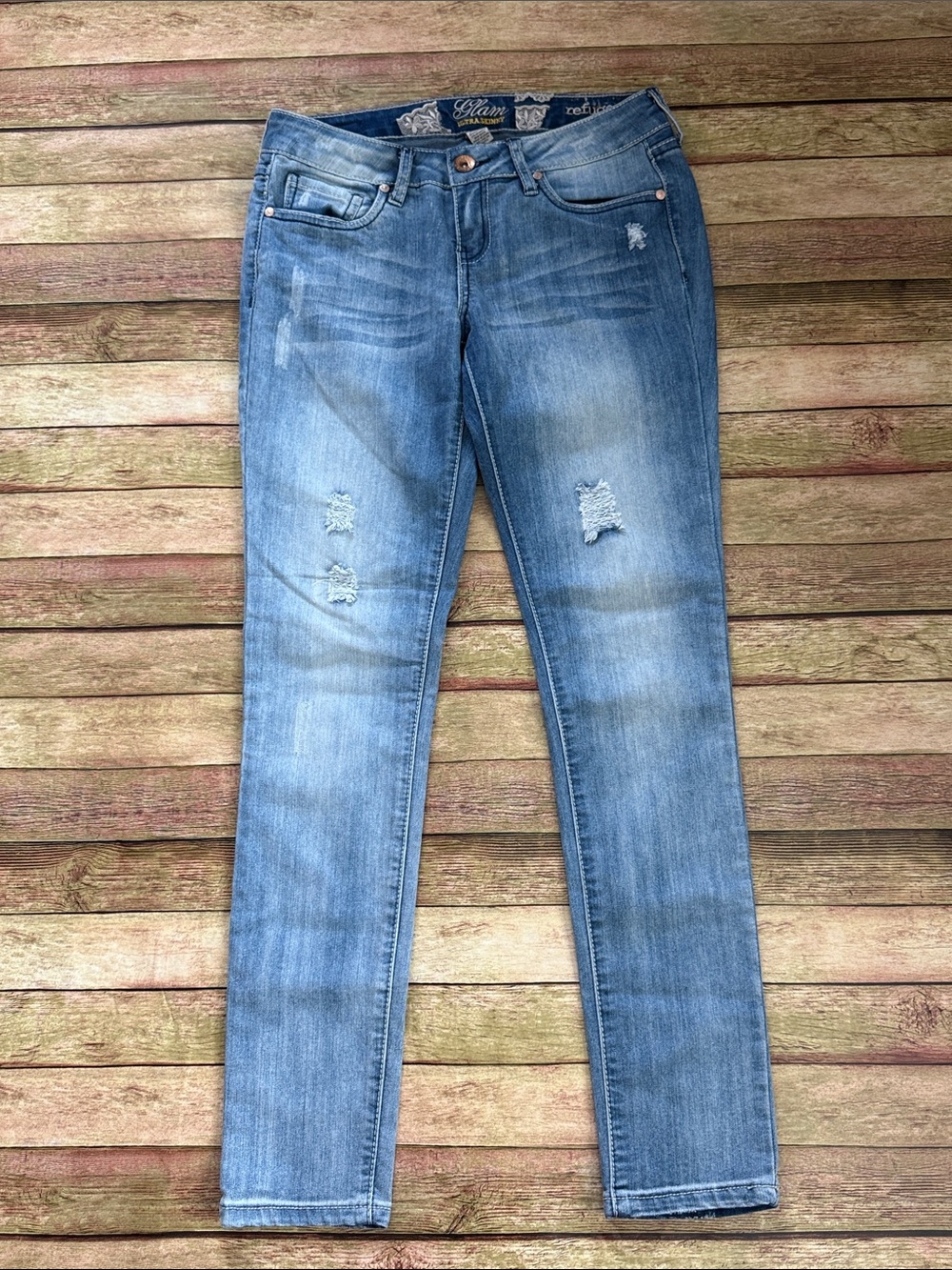 Refuge Light Blue Ultra Skinny Jeans with Distressing